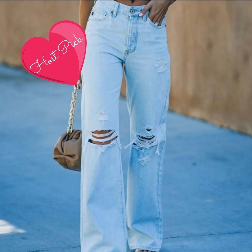 NWT Ripped Wide-Leg High-Waist Jeans